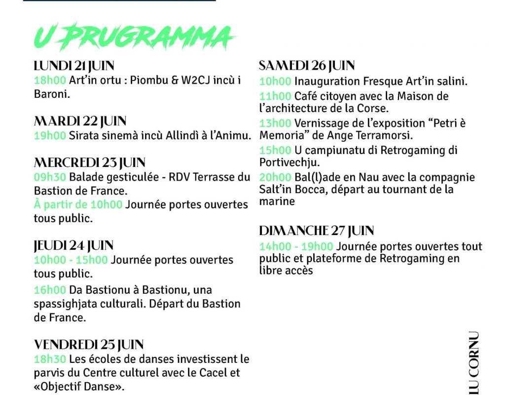 Programme de l'ouverture de la médiathèque de Porto Vecchio, l'Animu